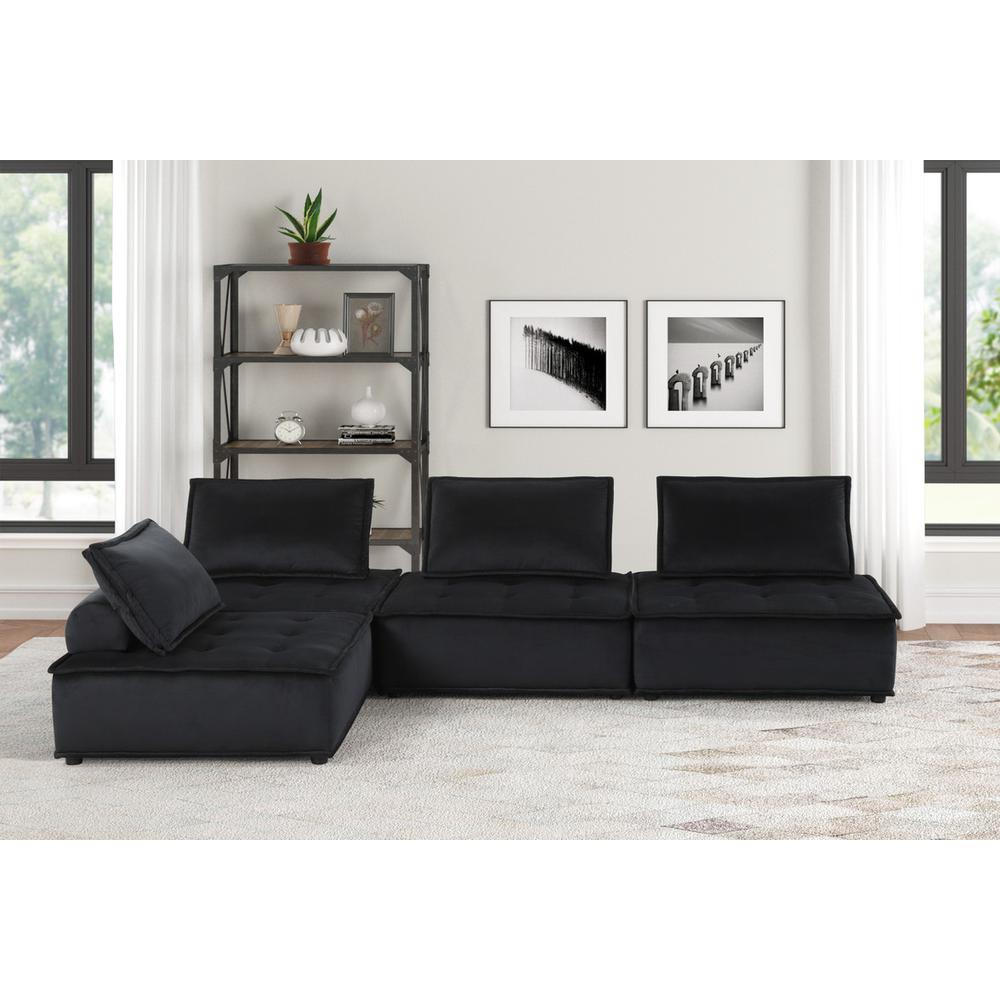 Anna Black Velvet 4 Pc Modular Sofa