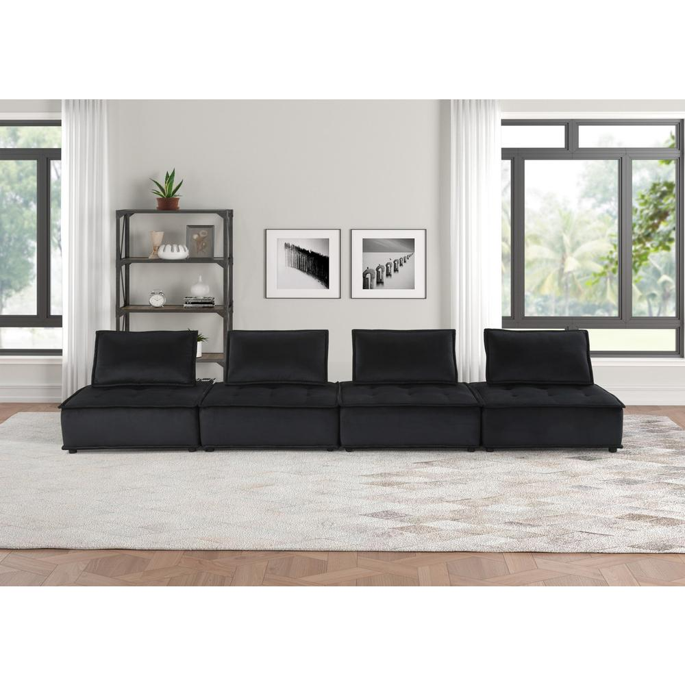 Anna Black Velvet 4 Pc Modular Sofa